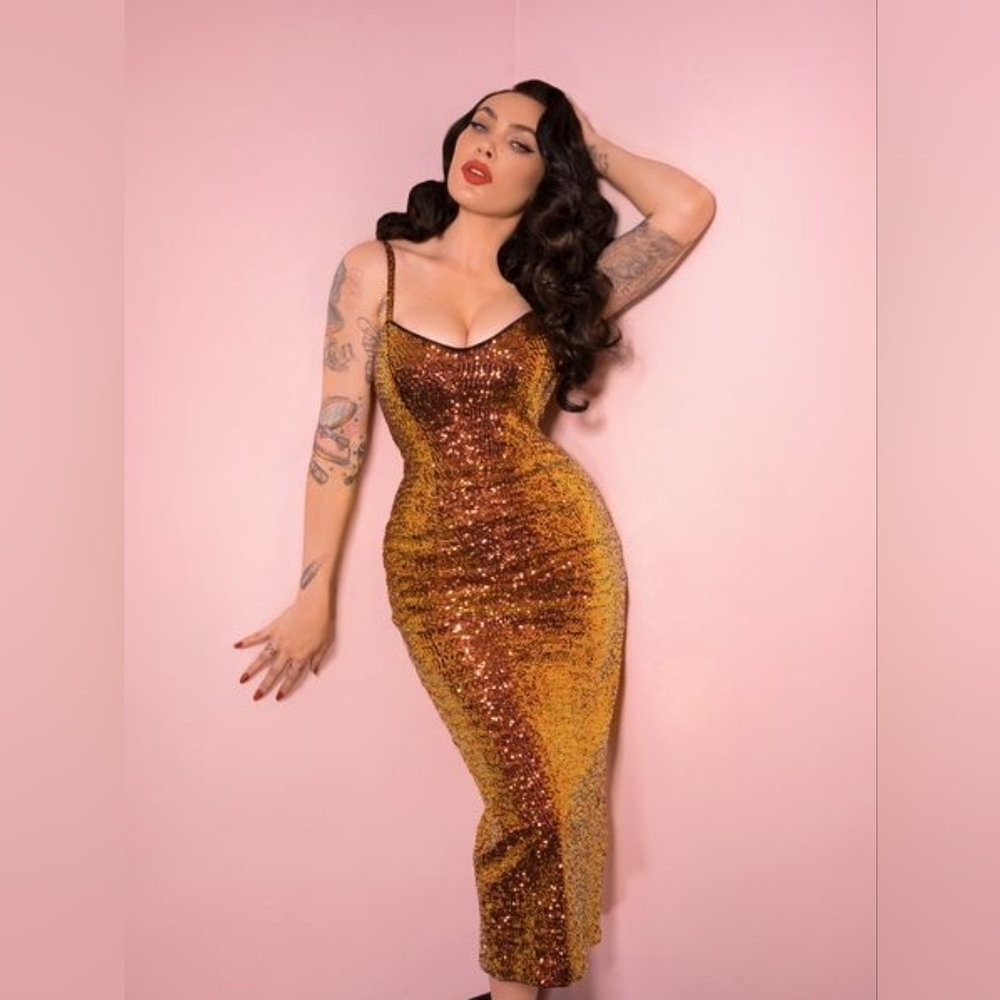 Glitz And Glamour Gold Sequin Evening Dress